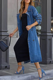 British Style Elegant Solid Bandage Make Old Turndown Collar Long Sleeve Loose Denim Jacket