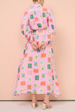 Casual Cartoon Print Pocket With Belt Half A Turtleneck Shirt Dress Dresses