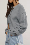 Casual Daily Solid Color Buttons Weave O Neck Outerwear(5 Colors)