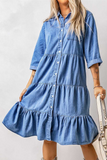 Casual Daily Pocket Buckle V Neck Princess Dresses