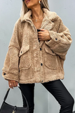 Casual Buttons Fluffy Turndown Collar Outerwear