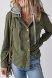 Casual Daily Draw String Buttons Patchwork Contrast Hooded Tops(8 Colors)