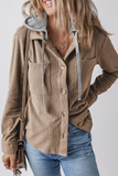 Casual Daily Draw String Buttons Patchwork Contrast Hooded Tops(8 Colors)