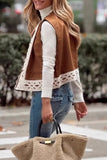 Casual Solid Color Lace Patchwork O Neck Waistcoats