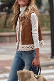 Casual Solid Color Lace Patchwork O Neck Waistcoats