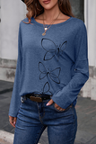 Casual Butterfly Print Patchwork Basic O Neck Tops