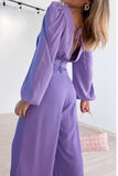 Work Elegant Solid Buttons Solid Color V Neck Long Sleeve Two Pieces