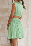 Sweet Elegant Solid Ripped Mandarin Collar Waist Skirt Dresses