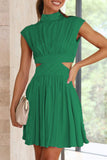 Sweet Elegant Solid Ripped Mandarin Collar Waist Skirt Dresses