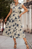 Sweet Elegant Print Patchwork V Neck A Line Dresses