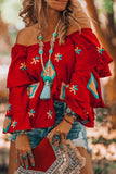 Bohemian College Geometric Patchwork Off the Shoulder Tops