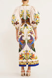 Casual Bohemian Print Patchwork O Neck One Step Skirt Dresses