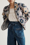 Casual College Floral Pocket Mandarin Collar Outerwear