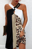 Casual Leopard Patchwork Halter Straight Dresses(3 Colors)