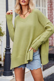 Casual Simplicity Solid Slit V Neck Tops