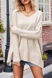 Casual Simplicity Solid Slit V Neck Tops