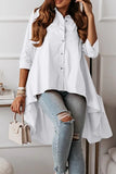 Casual Solid Buttons Asymmetrical Turndown Collar Tops