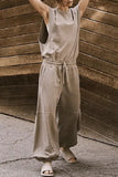 Casual Simplicity Solid Pocket Frenulum Backless O Neck Loose Jumpsuits