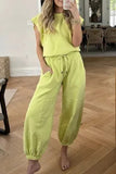 Casual Simplicity Solid Pocket Frenulum Backless O Neck Loose Jumpsuits