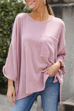 Casual Solid Pocket O Neck Tops