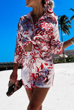 Casual Vacation Geometric Printing Turndown Collar Long Sleeve Two Pieces