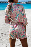 Casual Vacation Geometric Printing Turndown Collar Long Sleeve Two Pieces