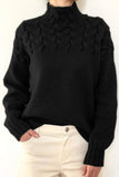 Casual Solid Weave Turtleneck Tops