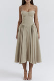 Vintage Elegant Solid Fold Square Collar Sling Dress Dresses