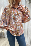 Elegant Print Buckle Turndown Collar Tops