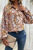 Elegant Print Buckle Turndown Collar Tops