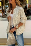 Casual Solid Sequins O Neck Outerwear