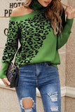 Street Leopard Asymmetrical Weave Turtleneck Tops