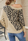 Street Leopard Asymmetrical Weave Turtleneck Tops