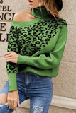 Street Leopard Asymmetrical Weave Turtleneck Tops