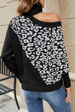 Street Leopard Asymmetrical Weave Turtleneck Tops