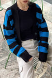 Street Striped Contrast Weave V Neck Outerwear