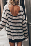 Street Striped Contrast O Neck Tops