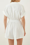 Daily Simplicity Solid Pocket Turndown Collar Loose Rompers