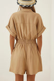 Daily Simplicity Solid Pocket Turndown Collar Loose Rompers