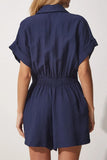 Daily Simplicity Solid Pocket Turndown Collar Loose Rompers