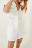 Daily Simplicity Solid Pocket Turndown Collar Loose Rompers