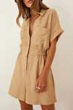 Daily Simplicity Solid Pocket Turndown Collar Loose Rompers