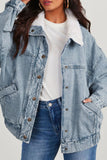 Casual Solid Patchwork Turndown Collar Long Sleeve Regular Denim Jacket