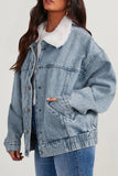 Casual Solid Patchwork Turndown Collar Long Sleeve Regular Denim Jacket