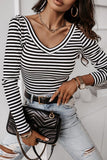 Work Elegant Striped Backless V Neck Tops