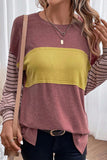 Casual Color Block Contrast O Neck Tops(5 Colors)