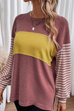 Casual Color Block Contrast O Neck Tops(5 Colors)