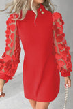 Elegant Solid Buttons Appliques Half A Turtleneck A Line Dresses