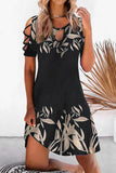 Casual Geometric Hollowed Out Printing O Neck Printed Dress Short Sleeve Dress(10 Colors)