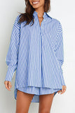 Casual Daily Striped Frenulum Turndown Collar Long Sleeve Two Pieces(4 Colors)